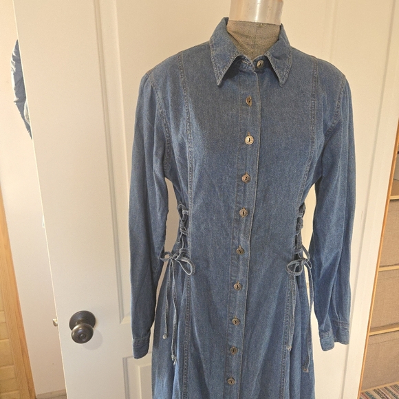 Vintage Forenza Denim Western Long Sleeve Button Down Maxi Dress, SIZE 10 - Picture 3 of 16